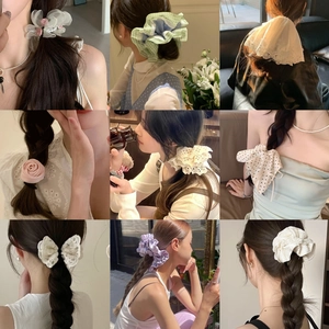 Chouchou À Cheveux Nœud Floral Avec Künstliche Perle Synthétique Dentelle Mousseline Satin Broderie Style Doux Pastoral Femmes