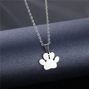 Minimalist silver dog paw pendant necklace with classic link chain for women