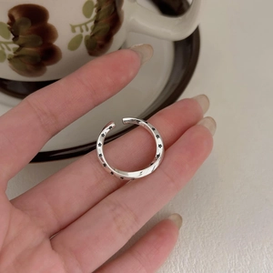 Minimalist 925 sterling silver open ring featuring vintage black star engravings
