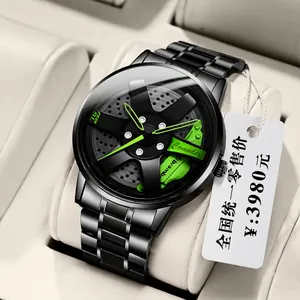Men's Creative Car Hub Design Quartz Watch Waterproof Sport Wristwatch Alloy Case Stainless Steel Mesh Leather Strap Fashion Male Clock