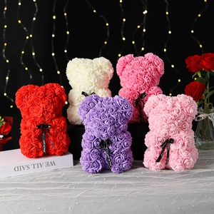 Artificial Rose Bear PE Foam Flower Teddy Bear With Ribbon For Valentine Birthday Wedding Anniversary Gift Home Decor