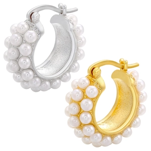 Artificial Pearl Hoop Earrings Brass 18K Gold Plated C Shaped Vintage Elegant Fashion For Women Jewelry