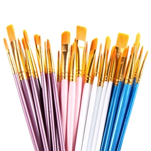 Professional 10-piece blue nylon hair paintbrush set with gold ferrule for watercolor