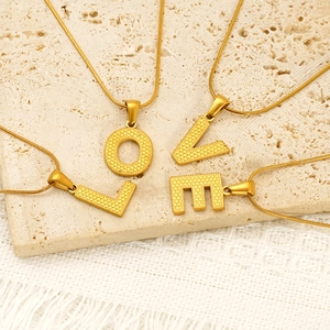 Initial Letter Pendant Necklace Stainless Steel Snake Chain Textured Bubble Surface Women Fashion Minimalist Jewelry