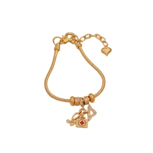 18K gold-plated snake chain bracelet with stethoscope and medical box charms