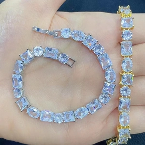 Micro-set cubic zirconia cuban chain bracelets in silver and gold hip hop style