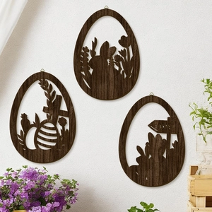 Easter Bunny Egg Wooden Hollow Hanging Plaques Laser Cut Wall Decor For Home Holiday Ornament Festive Pendant