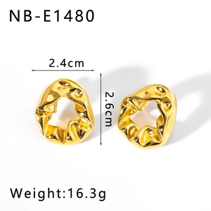 Detail showing irregular molten texture earrings with 2.4cm width and 2.6cm height