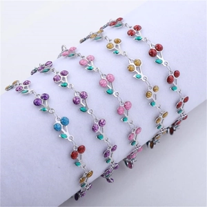 DIY 18k silver stainless steel cherry bracelet set with colorful glitter enamel charms
