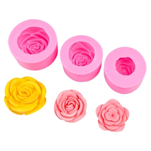 3-piece rose flower silicone mold set for soap, candle, and chocolate crafts