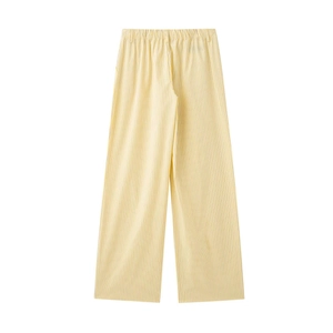 Pantalón de pernera ancha con rayas verticales amarillo pálido y cintura alta elástica