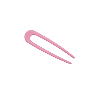 Minimalist pink U-shaped hair pin in resin material for elegant bun hairstyling