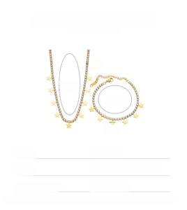 Detail view of 18K gold plated stainless steel star necklace and bracelet jewelry set