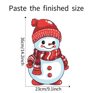 Detailed size chart showing a 36cm by 23cm Christmas snowman window sticker dimensions