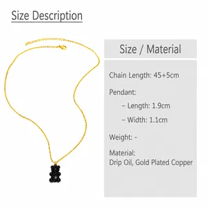Detailed technical specifications of the black gummy bear pendant necklace in gold finish