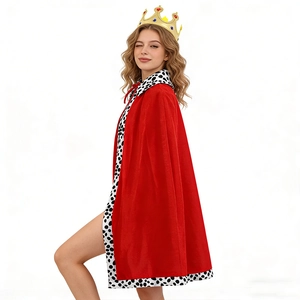 Royal red velvet King cape with crown and white spotted faux fur trim for cosplay