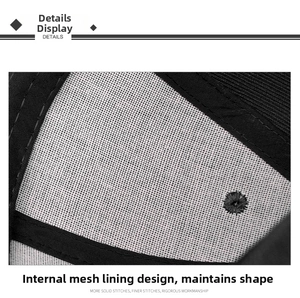 Detail view of baseball cap interior showing stiff plastic lining and reinforced stitching