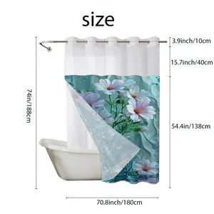 Detailed size chart for the blue floral waterproof shower curtain showing 180x188cm dimensions