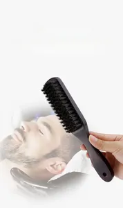Detail of solid wood beard brush with dense bristles and convenient hanging hole design