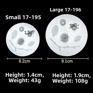 Detailed dimensions of round rose and leaf silicone molds for DIY resin and fondant