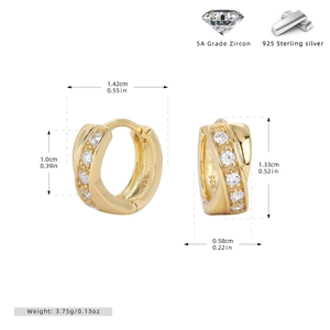 S925 sterling silver gold plated hoop earrings with 5A cubic zirconia and size details