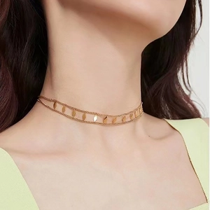 Gold double-layer choker with irregular rhombus sequins made of 18K gold-plated steel