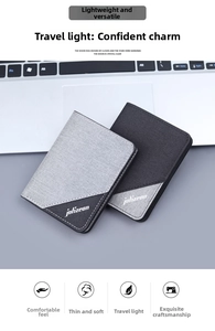 Detailed view of slim bifold men's canvas wallets in grey and black diagonal design