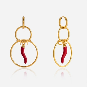 Stainless Steel Hoop Earrings Red Chili Pepper Luxury Gold Multi Layered Geometric Drop Earrings For Women Jewelry