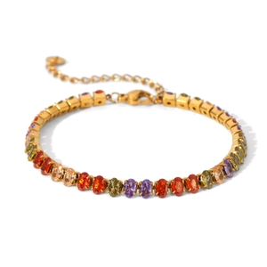 Luxurious gold-plated stainless steel bracelet with colorful oval zirconia and lobster clasp