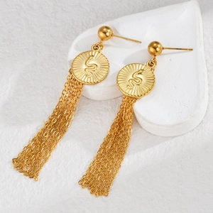 Vintage gold leaf tassel earrings with snake pattern and metallic fringe for women
