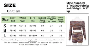 Size chart for women's two-piece knitted set with S, M, L measurements in centimeters