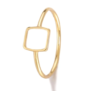 Minimalist gold square ring with hollow geometric design and polished metal finish