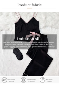 Ensemble de nuit 3 pièces en satin noir avec caraco, pantalon et masque de sommeil