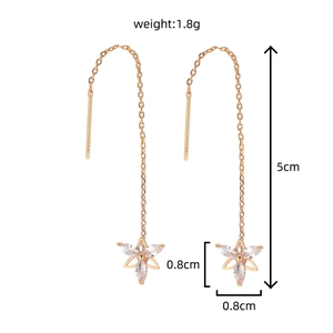 Sparkling zircon flower tassel drop earrings in gold finish with measurements and weight