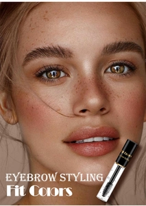 Macro shot of Fit Colors waterproof eyebrow styling gel brush and natural brow finish