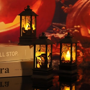 Three Halloween LED lanterns featuring witch and ghost silhouettes for spooky home decor