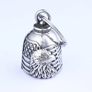 Vintage motorcycle guardian bell with eagle and American flag pattern in retro silver finish