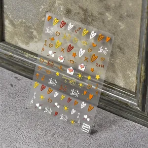 Embossed 5D nail art stickers with neon hearts and sun patterns, model to1662
