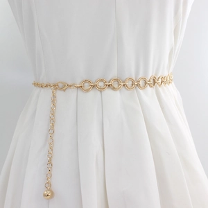 Women Metal Chain Belt Round Ring Adjustable Waist Link For Dress Suit Alloy Decoration Elegant