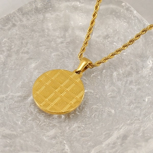 18K gold plated titanium steel zodiac necklace with textured check pattern pendant
