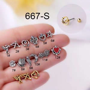Retro Butterfly Heart Ear Cartilage Stud Stainless Steel Copper Zircon Piercing Jewelry For Women Screw Ball Back
