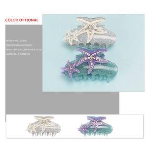 Sparkling starfish hair claw clip with colorful rhinestones and glitter finish