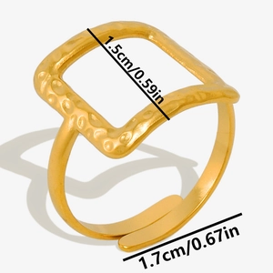 Detailed size chart for the gold square hammer texture adjustable stainless steel ring