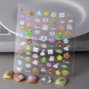 5D Relief Nagelaufkleber Cartoon Tier Bär Hase Design Geprägte Maniküre Dekoration Zubehör Macaron Stil