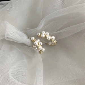 Boucles D'oreilles Créoles En C Alliage Doré Avec Künstliche Perle Artificielle Et Strass Bijoux Élégants Rétro Français Pour Femmes