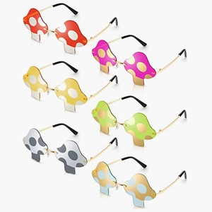 Fashionable mushroom-shaped sunglasses set in six vibrant colors with gold metal temples
