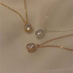 Minimalist 925 sterling silver zircon necklace set in gold, silver, and rose gold finishes