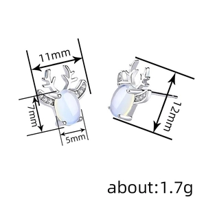 Exquisite silver deer antler stud earrings with cat eye stone and cubic zirconia accents