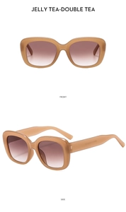 Front and side view of jelly tea square sunglasses with gradient lenses on white background
