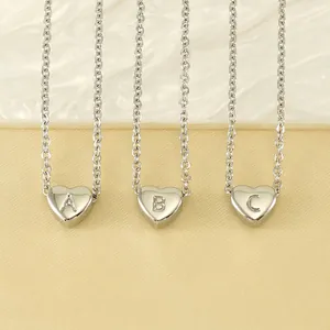 Stainless Steel Heart Initial Letter Pendant Necklace For Women Polished Simple Jewelry Gift